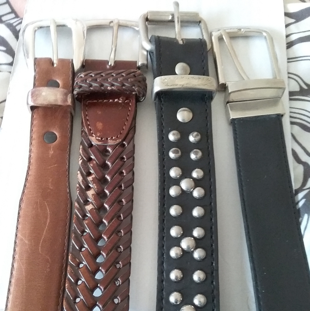 3 Mens Genuine  Leather Belts $28 Sizes 32- 42 + Free Silk Necktie - Picture 3 of 14